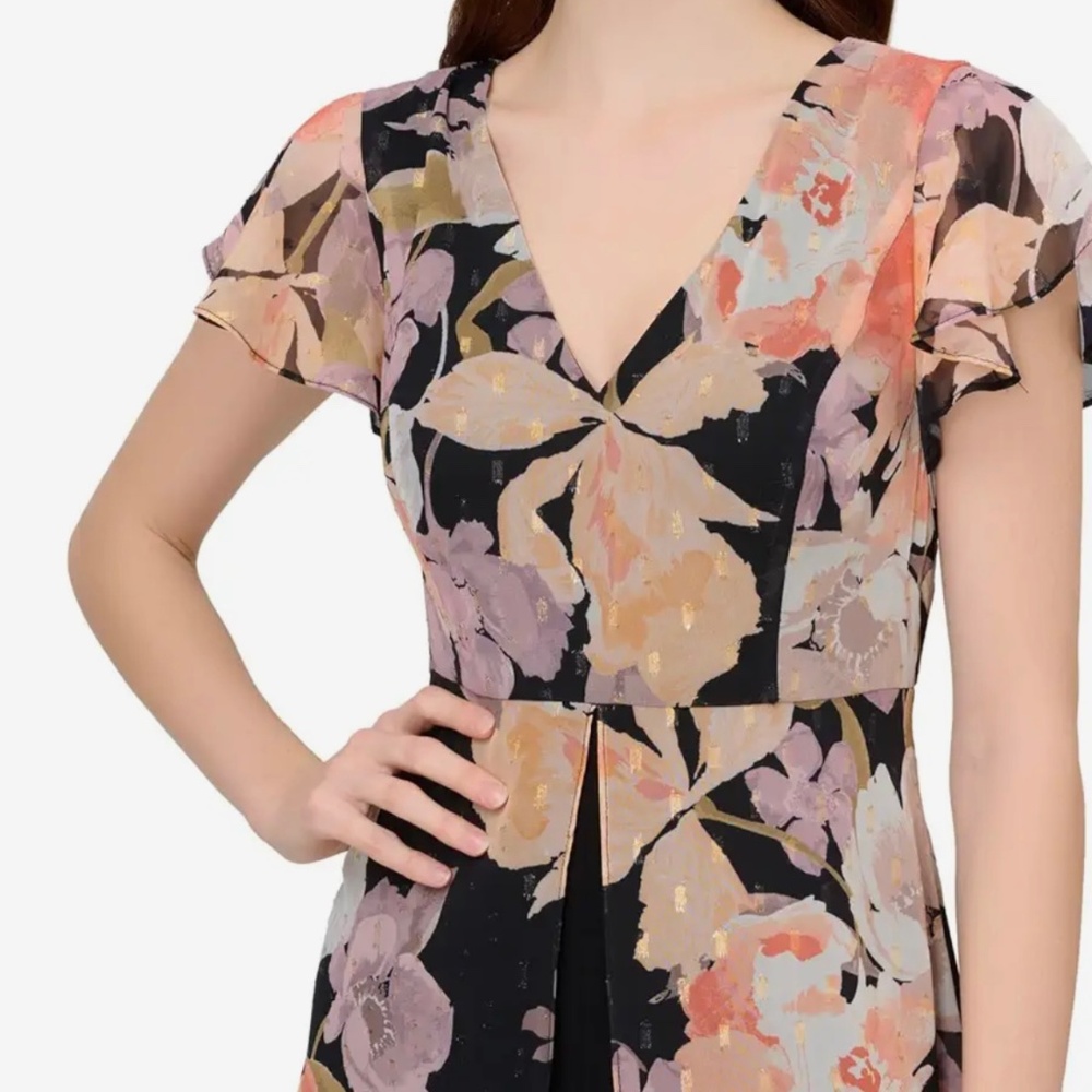 NWT Metallic Floral Chiffon and Jersey Adrianna Papell Jumpsuit size 16W